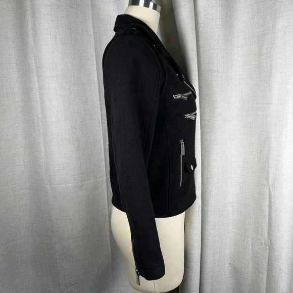 Anine Bing Women's Medium Felt Moto Classic Jacket Black Biker Zippers Punk Rock - Picture 8 of 11